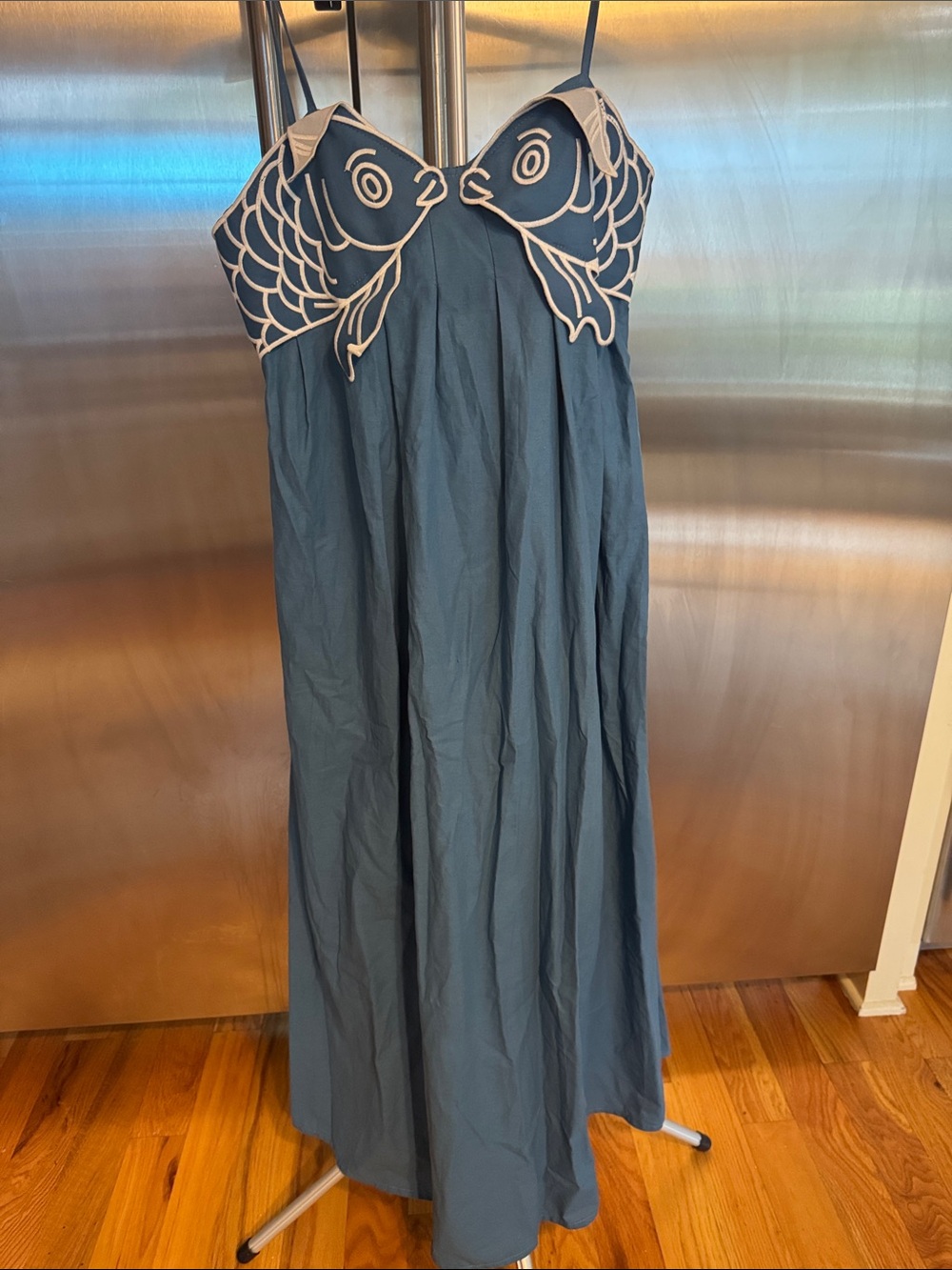 Blue Maxi Dress with Embroidered Fish Bust - Picture 3 of 15